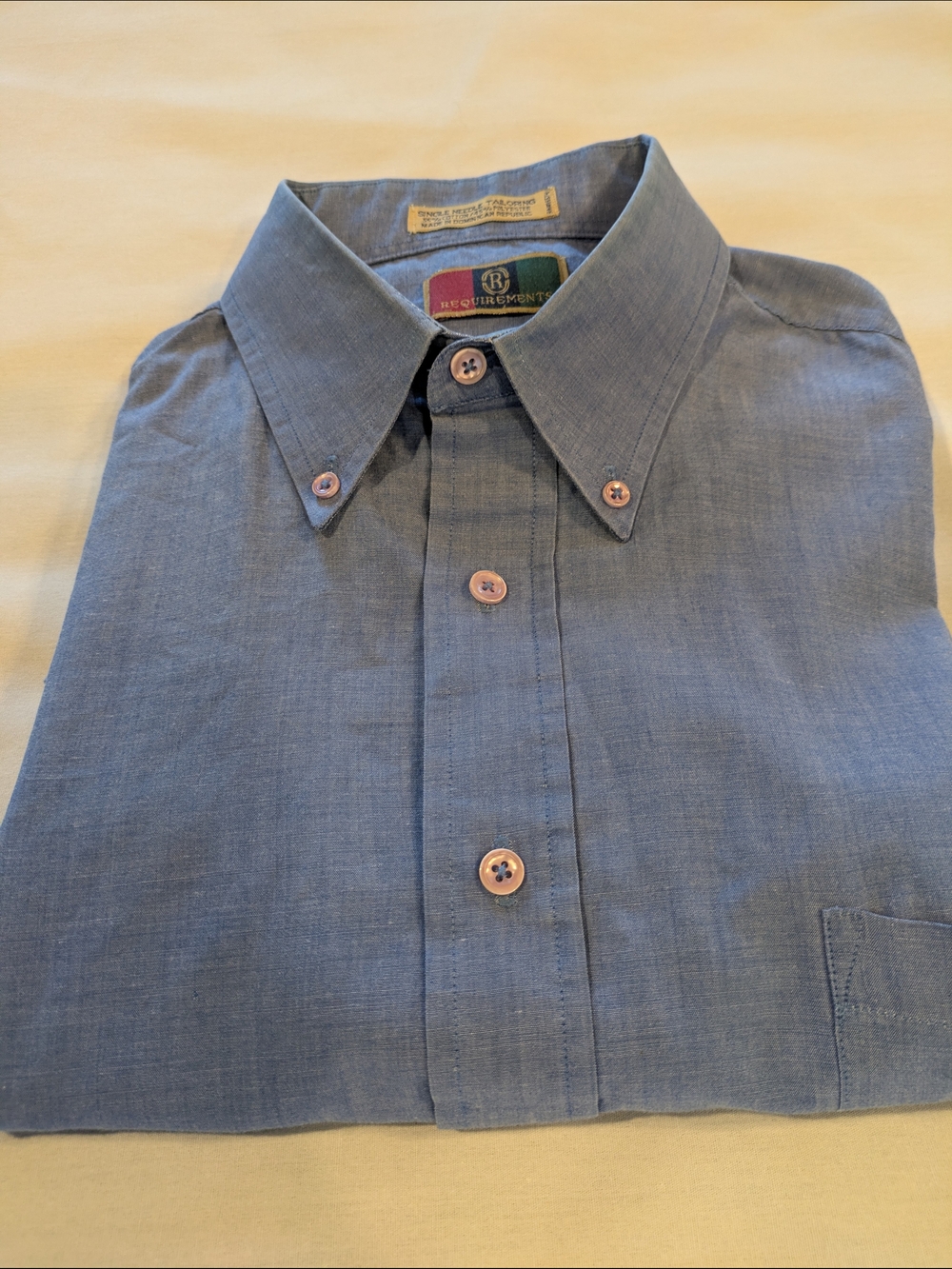 Requirements Men's Blue Casual Button-Down Long Sleeve Shirt Size 15-1/2